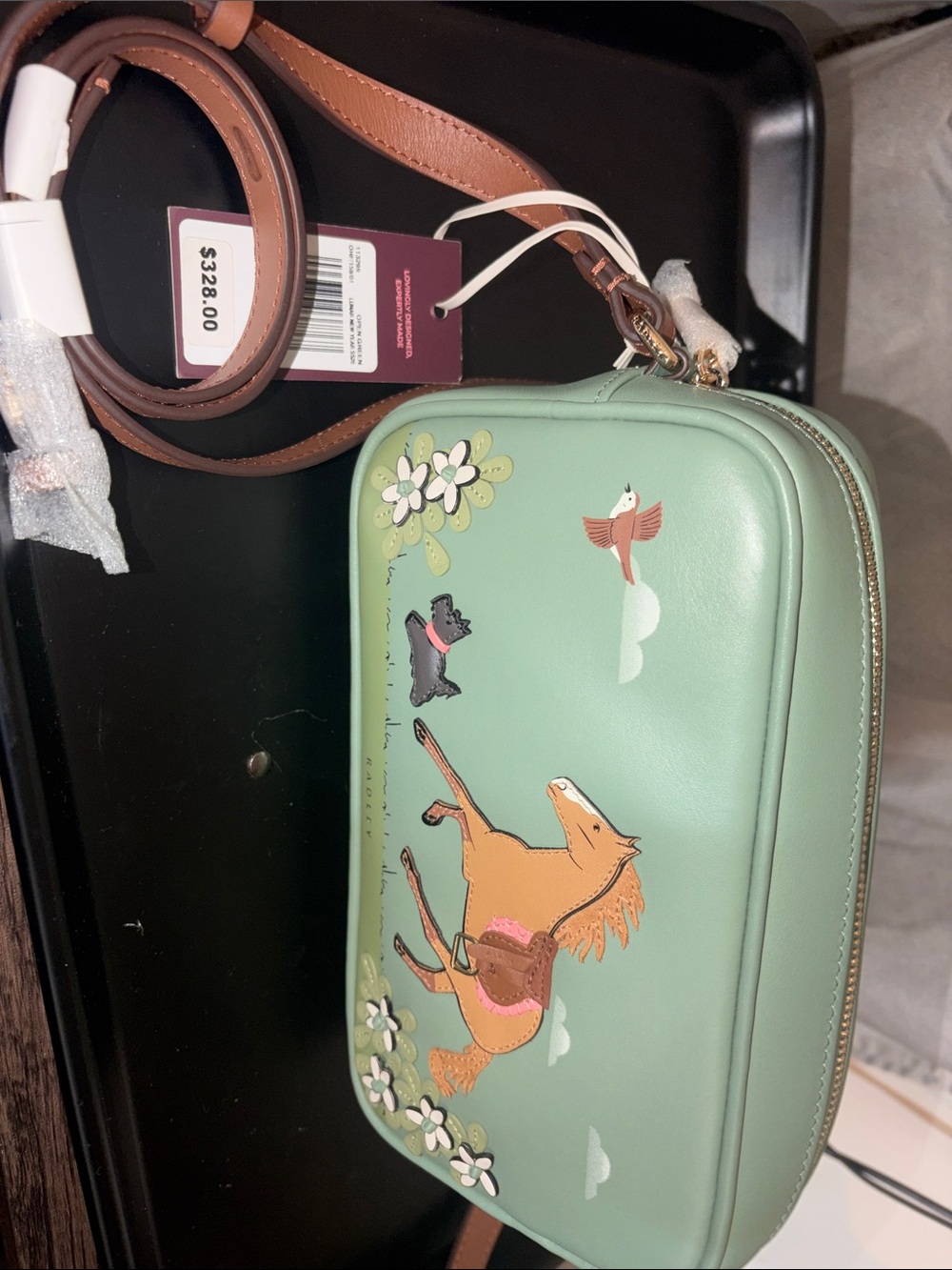 RADLEY LONDON Mint Green Leather Crossbody Bag with Gold Zip - Picture 6 of 6